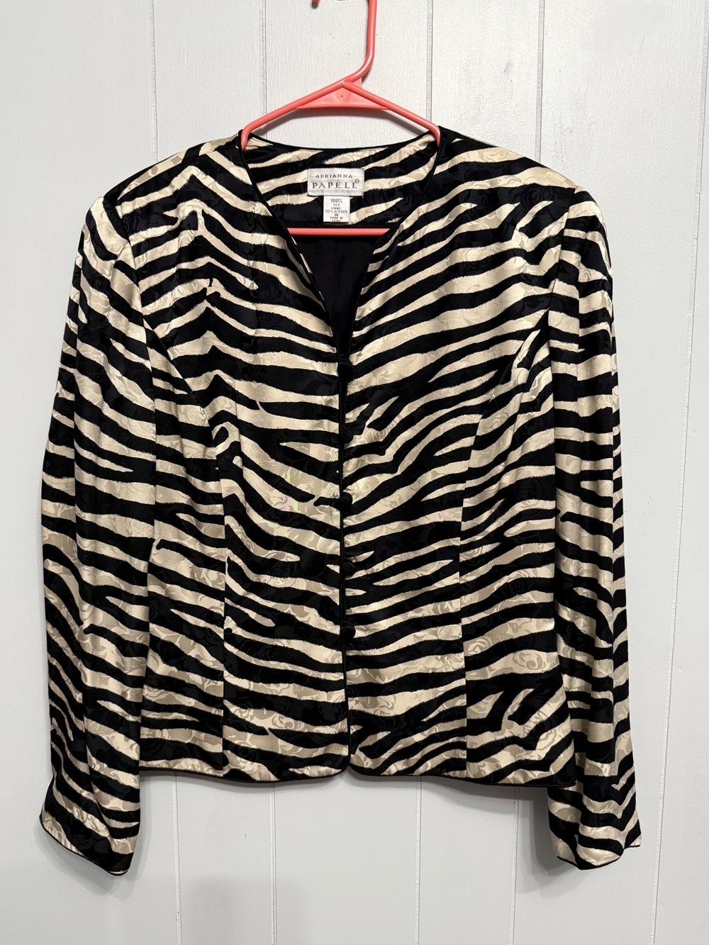 Adrianna Papell Black & Cream Zebra-Print Silk Blazer